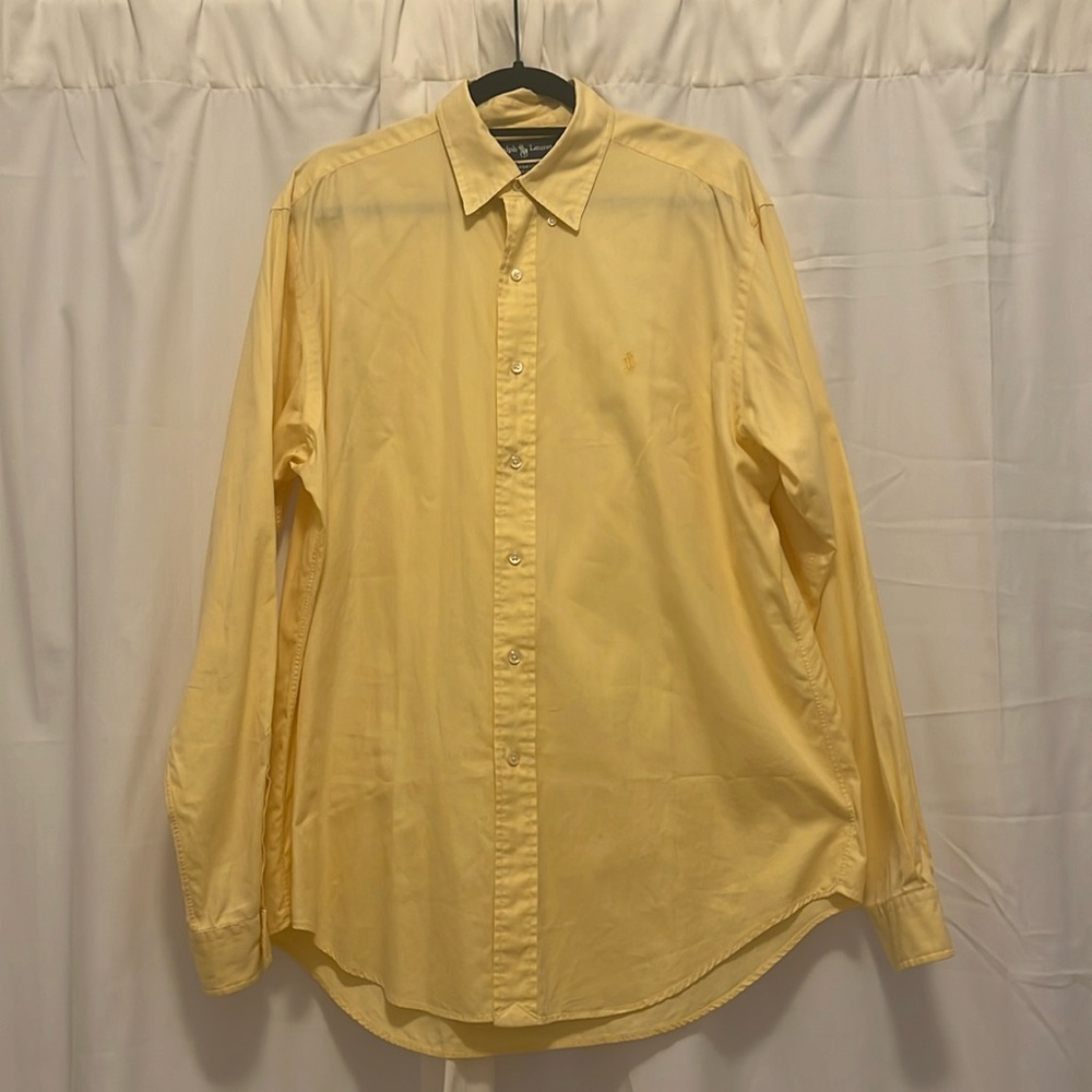 Men's RALPH Lauren Yarmouth 100% Cotton Long Sleeve Button Up SZ 16 Yellow